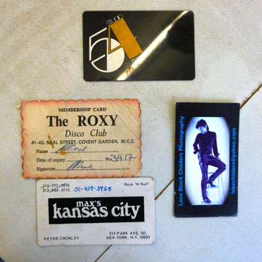 ROXY, Max Kansas City and Studio 54 membership cards - courtesy of Greg Rose